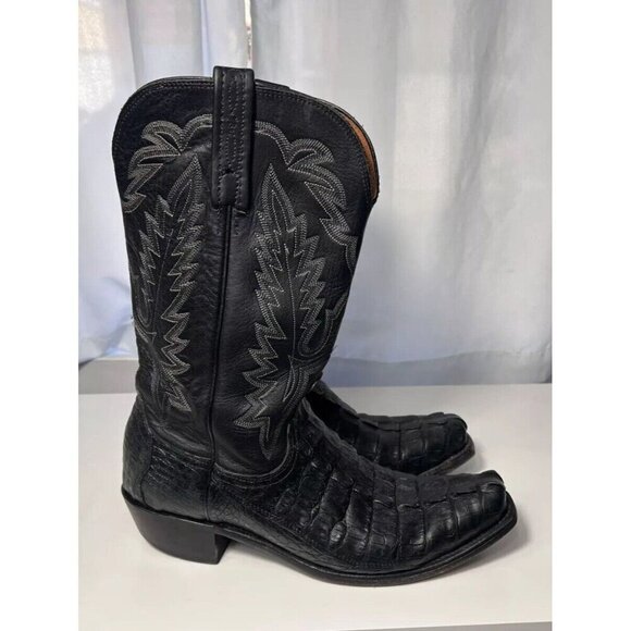 LUCCHESE BOOT COMPANY MENS SIZE 9-D CAiMAN BLACK GORGEOUS! - Picture 1 of 15
